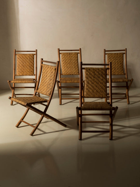 Set of 5 rattan chairs from the 1950s