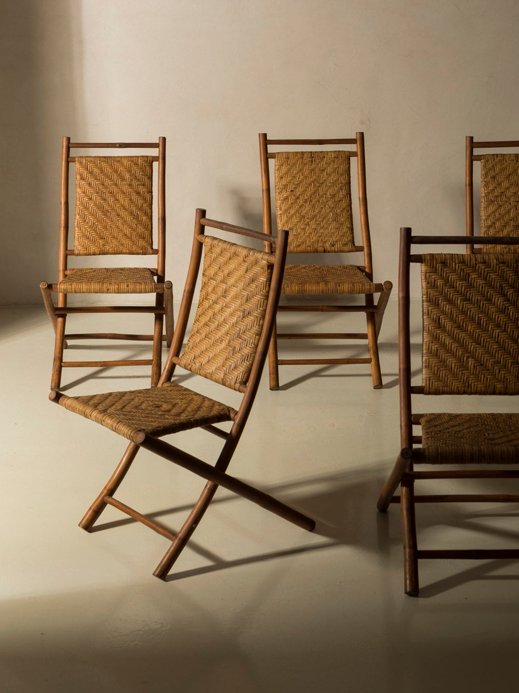 Set of 5 rattan chairs from the 1950s