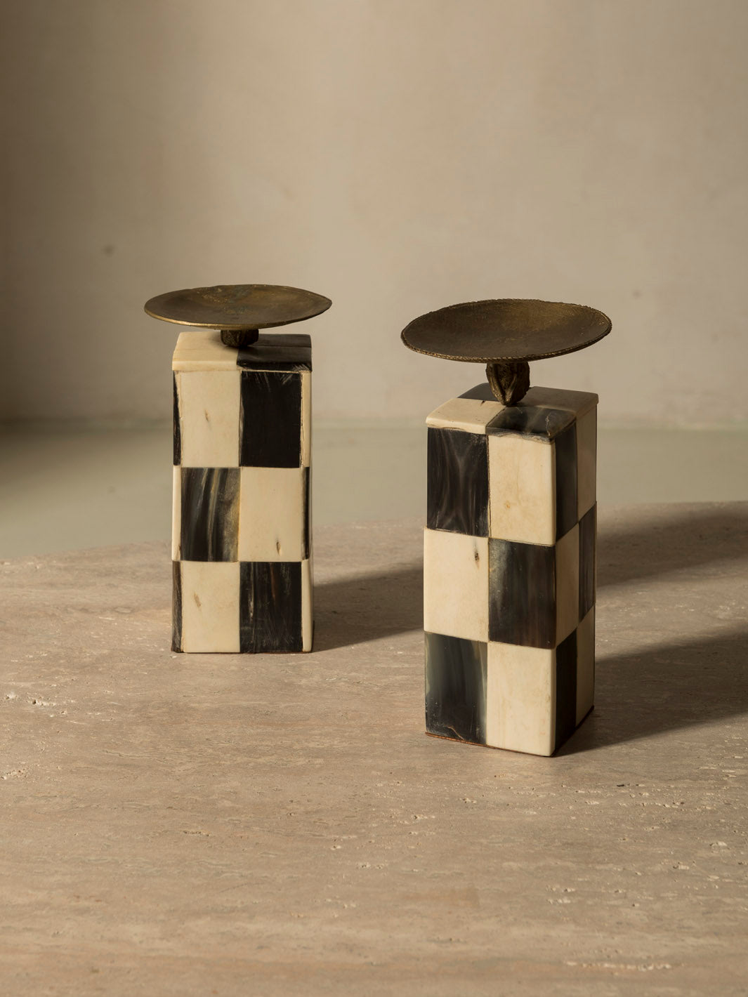 Pair of checkered candlesticks from the 1960s