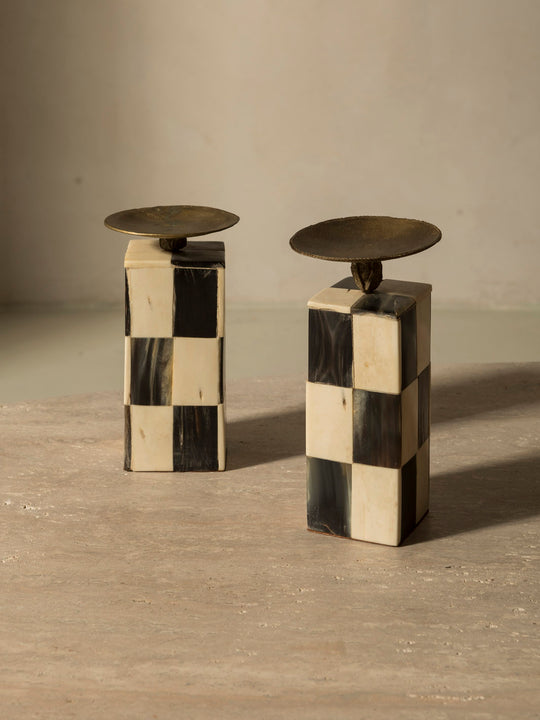Pair of checkered candlesticks from the 1960s