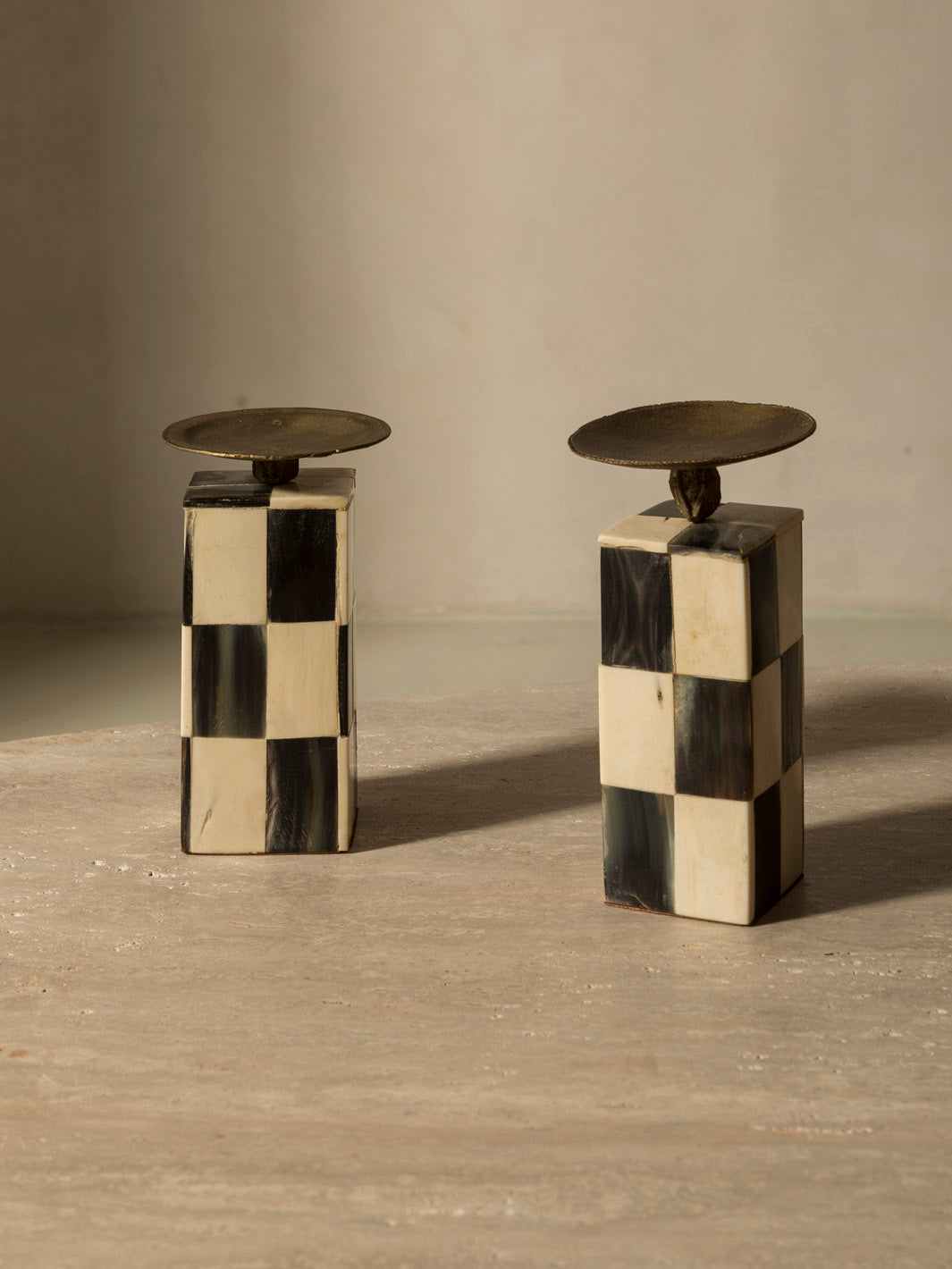 Pair of checkered candlesticks from the 1960s