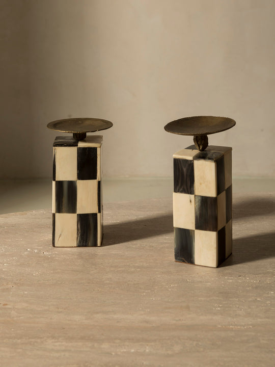 Pair of checkered candlesticks from the 1960s