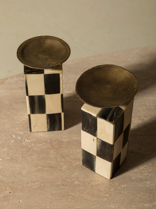 Pair of checkered candlesticks from the 1960s