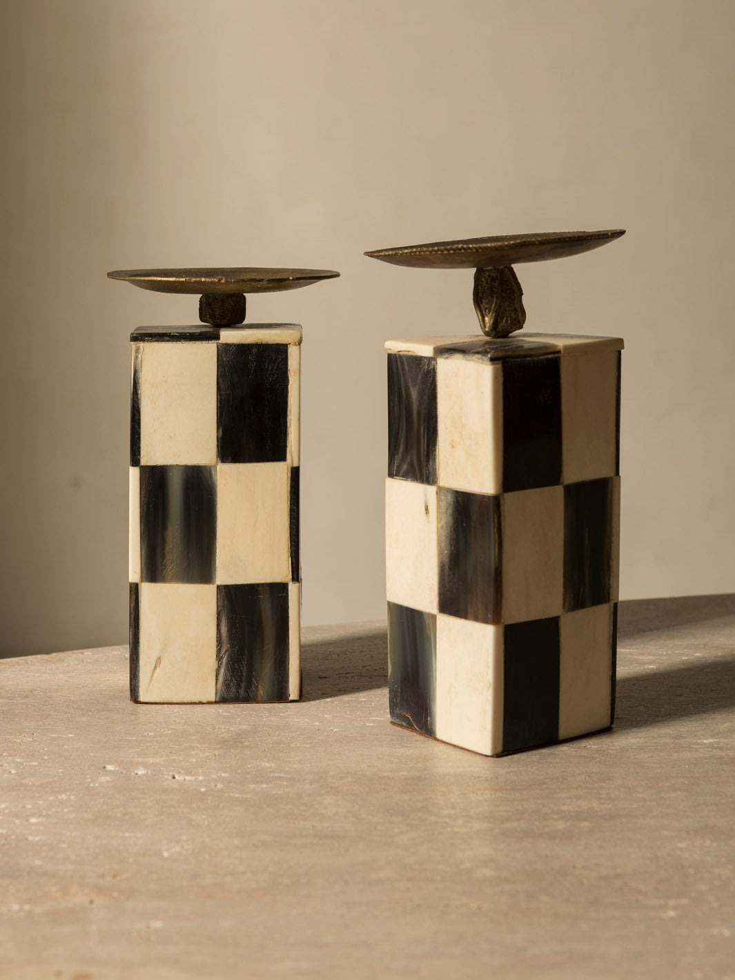 Pair of checkered candlesticks from the 1960s