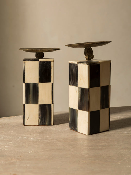 Pair of checkered candlesticks from the 1960s