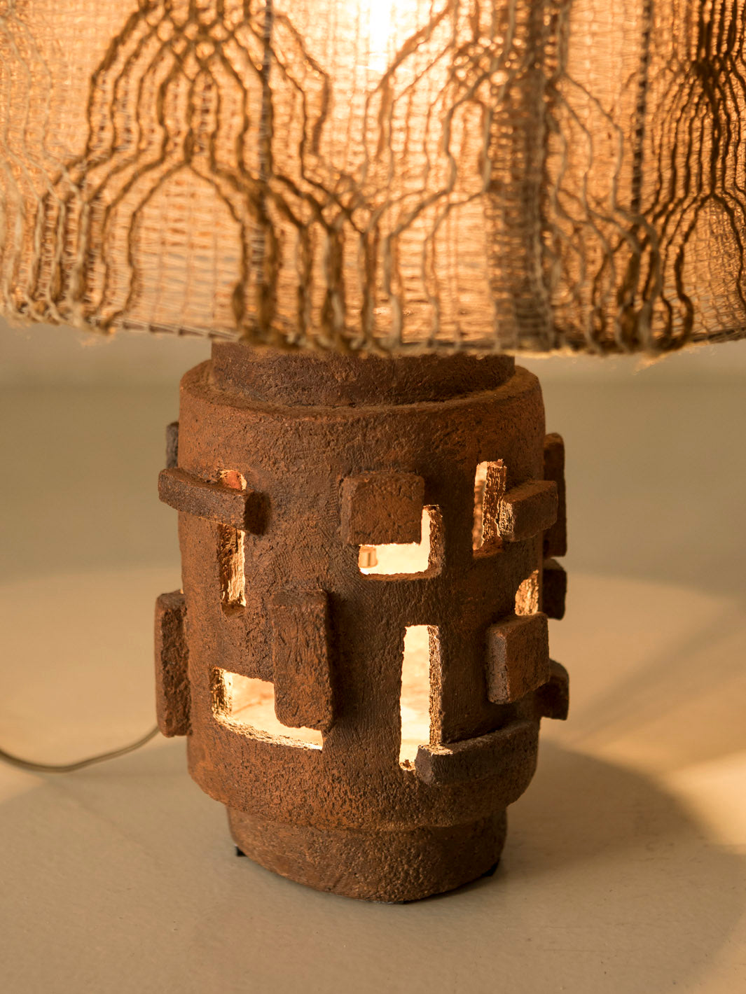 Lámpara terracota y cuerda años 60