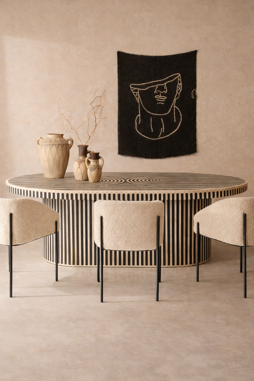 Mesa ovalada marquetería África 240cm