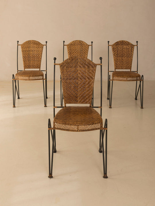 Set of 4 Ferro e Vimini Grederic Weinberg chairs 1950s