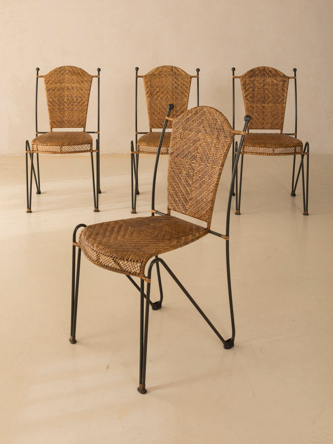 Set of 4 Ferro e Vimini Grederic Weinberg chairs 1950s