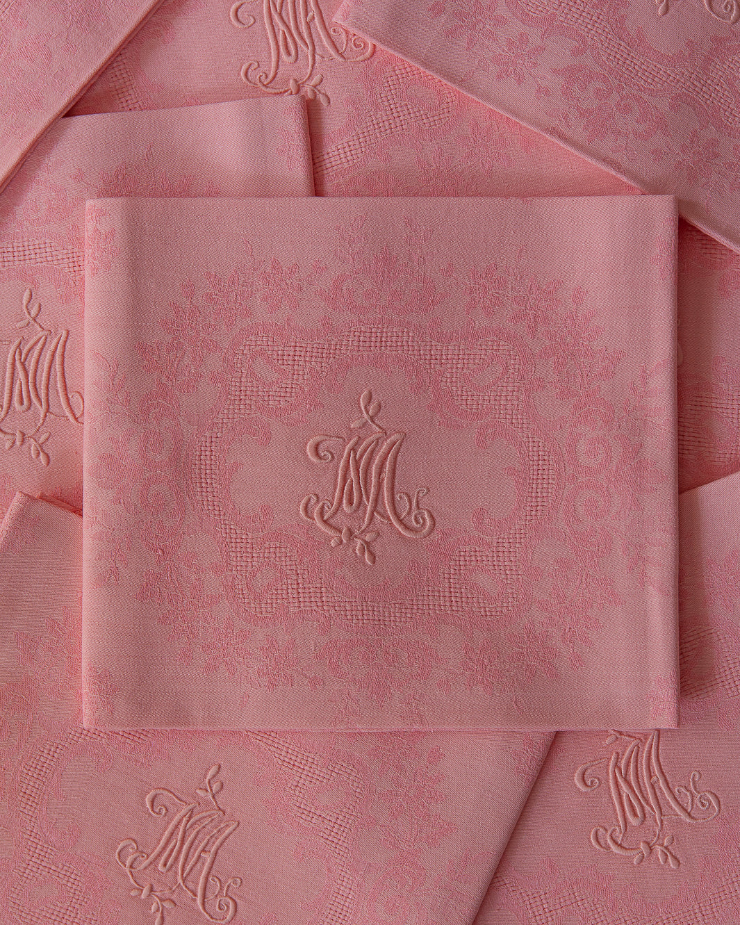 Set of 9 "MA" Pink Damask Napkins