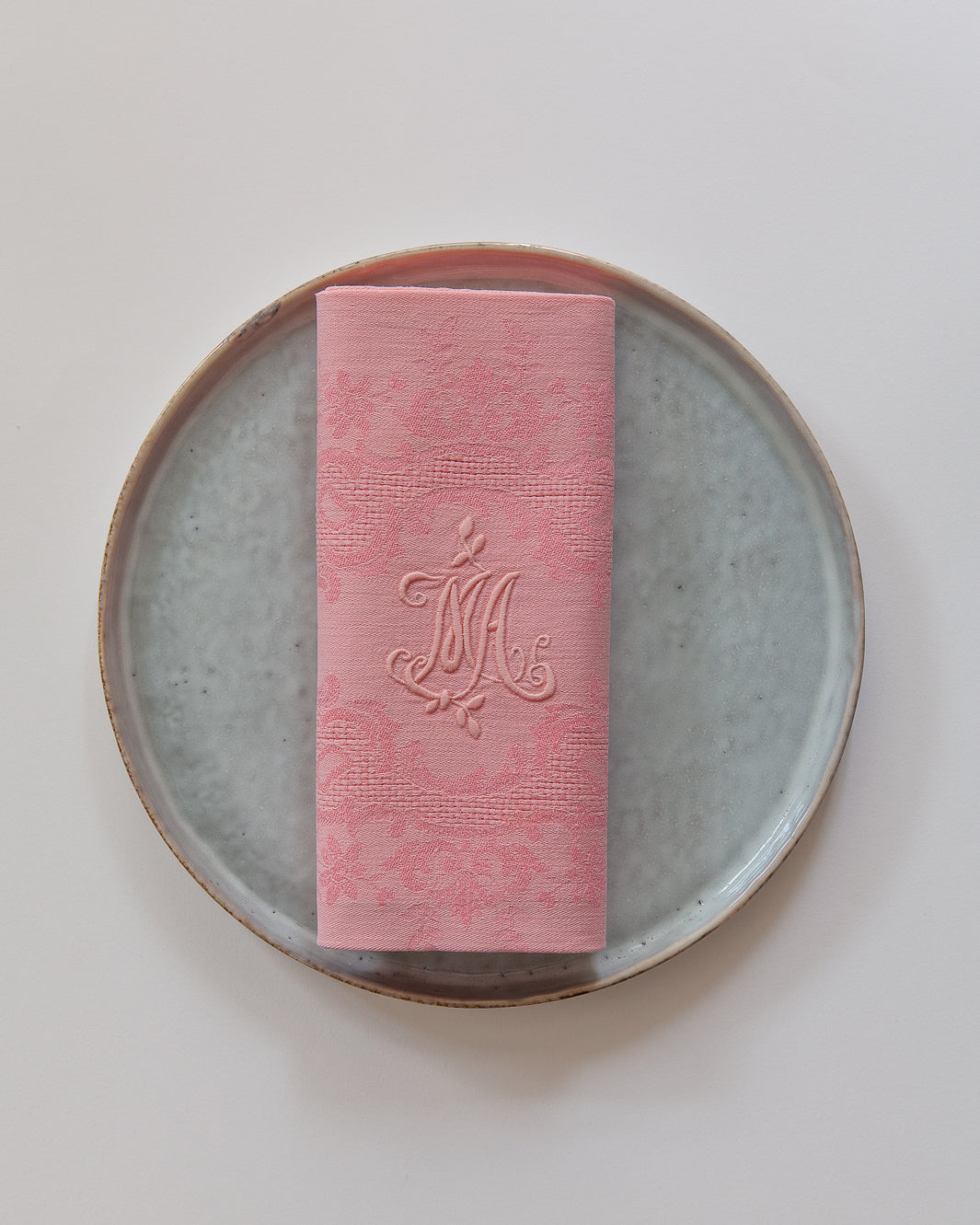 Set of 9 "MA" Pink Damask Napkins