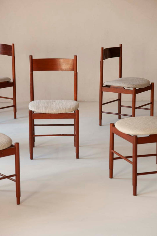 Set of 6 Italian 70s teak chairs