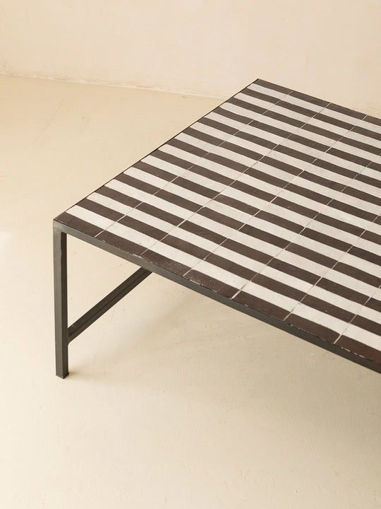 Table base zellige black and white stripes 120x80x42cm