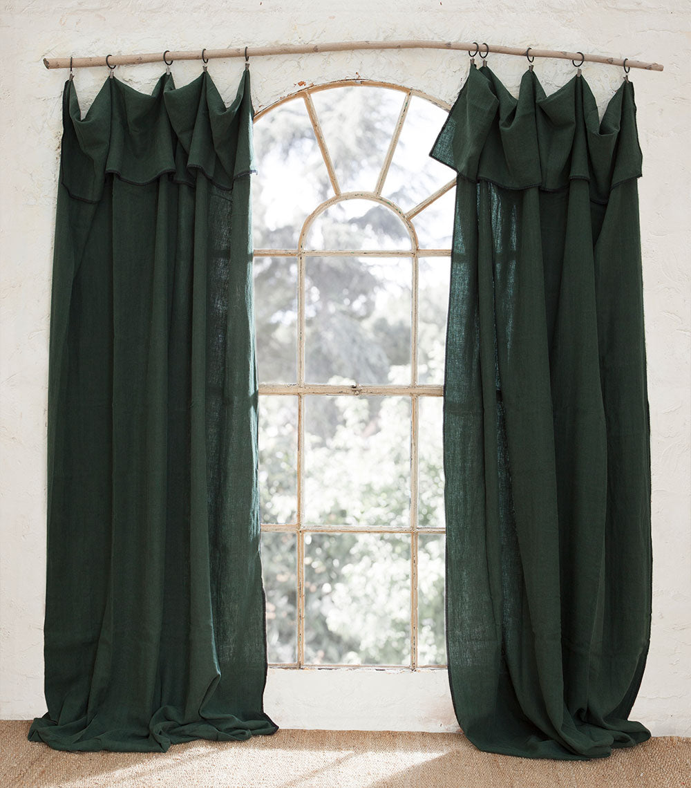 Forest green linen curtain