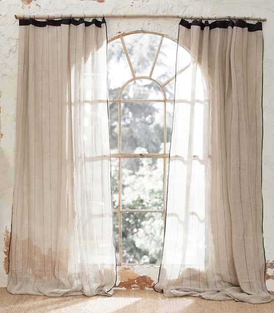 Striped natural linen curtain
