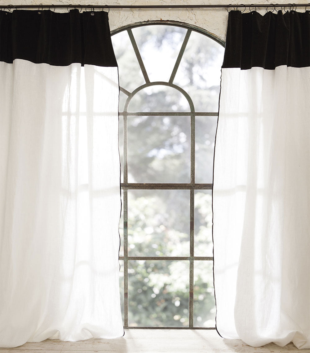 Black linen and velvet strip curtain