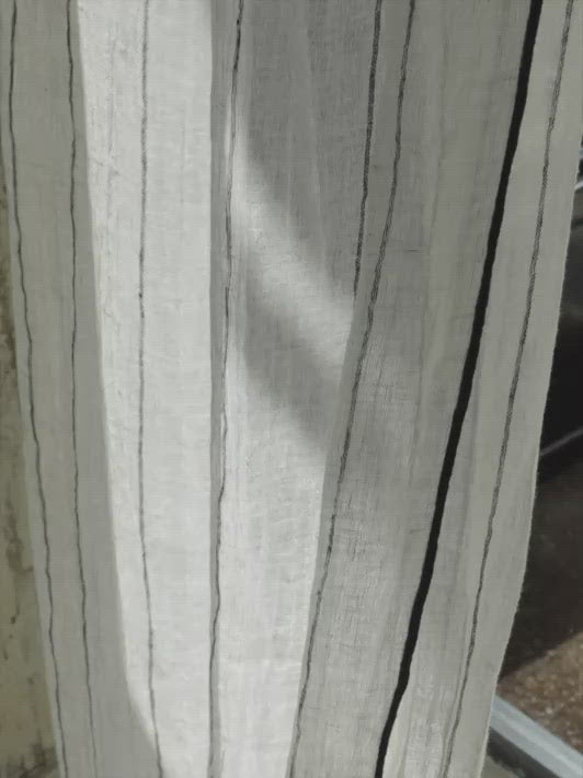 Striped white linen curtain