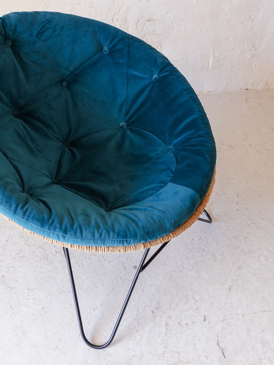 Round blue velvet armchair