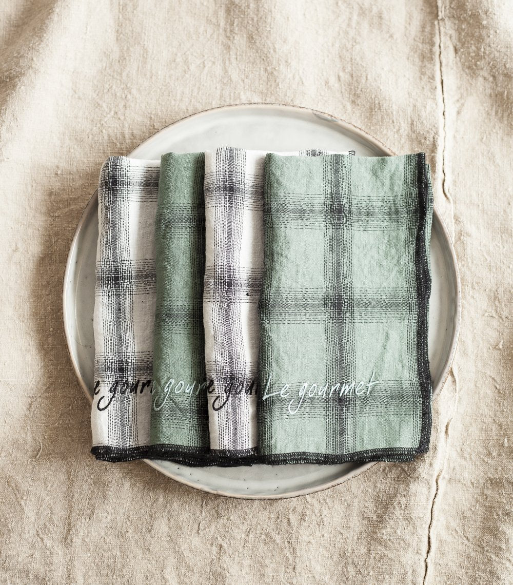 Set of 4 white "Le gourmet" napkins