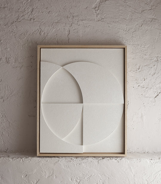 White framed relief geometric painting "C" small 43X53cm