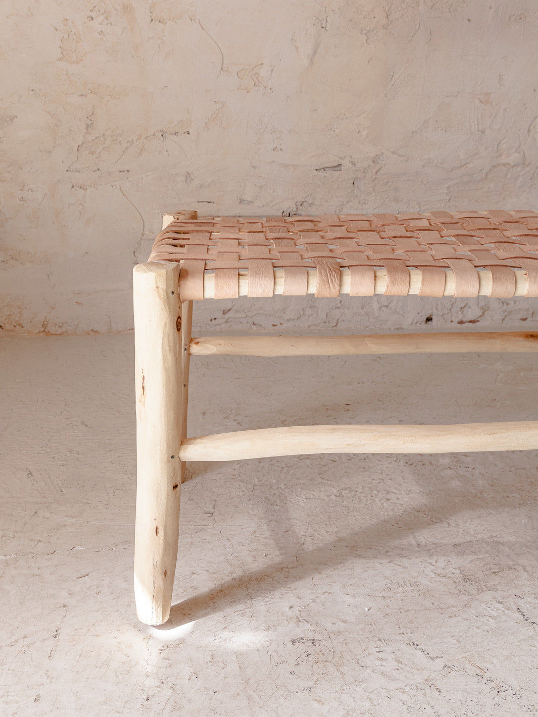 Olive tree artisan leather bench