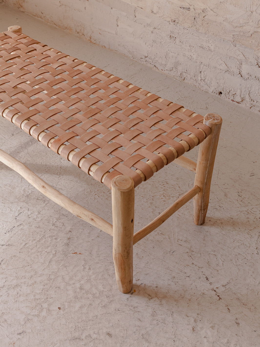 Olive tree artisan leather bench