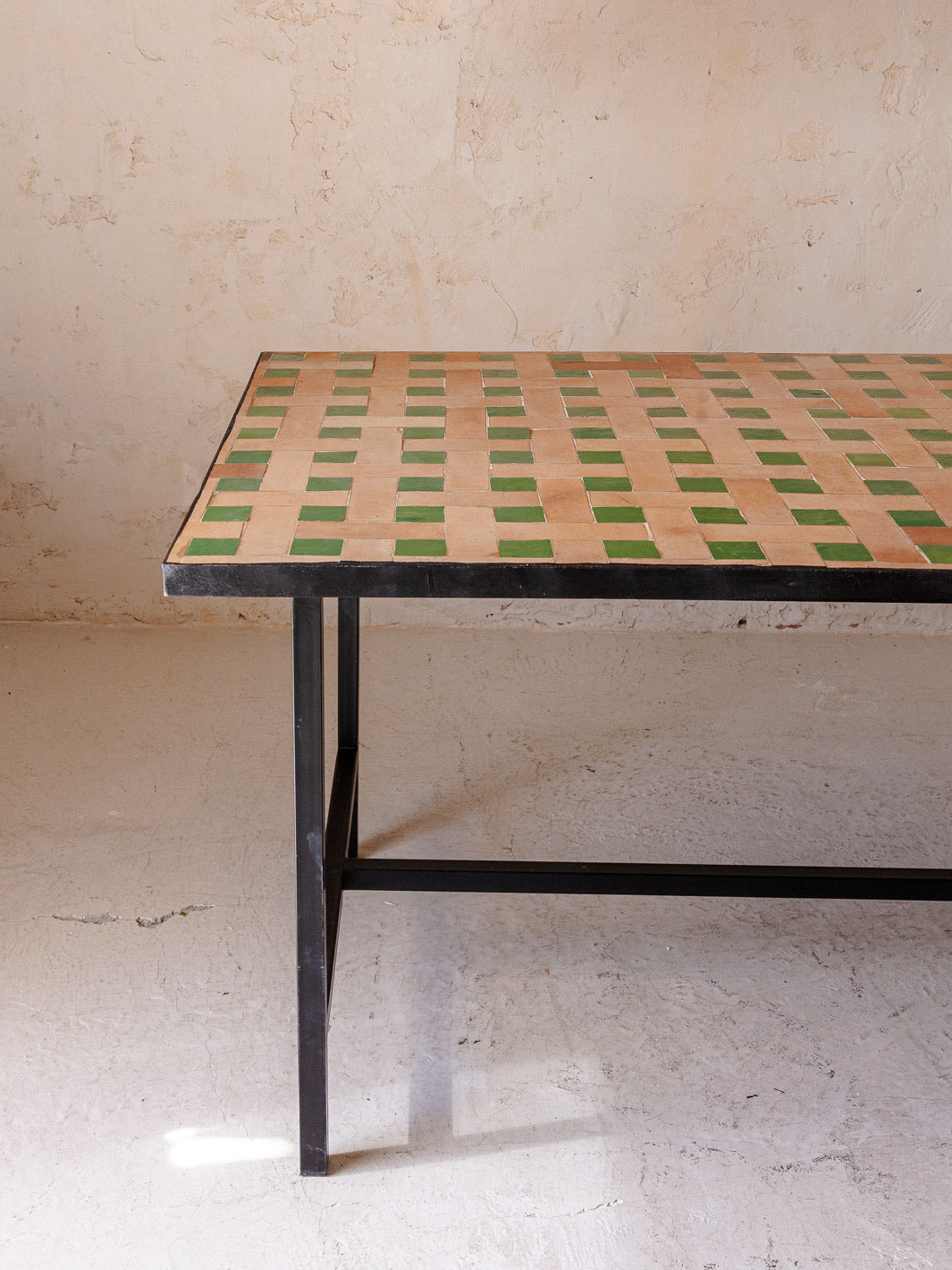 Zellige terracotta and green dining table 200x90cm