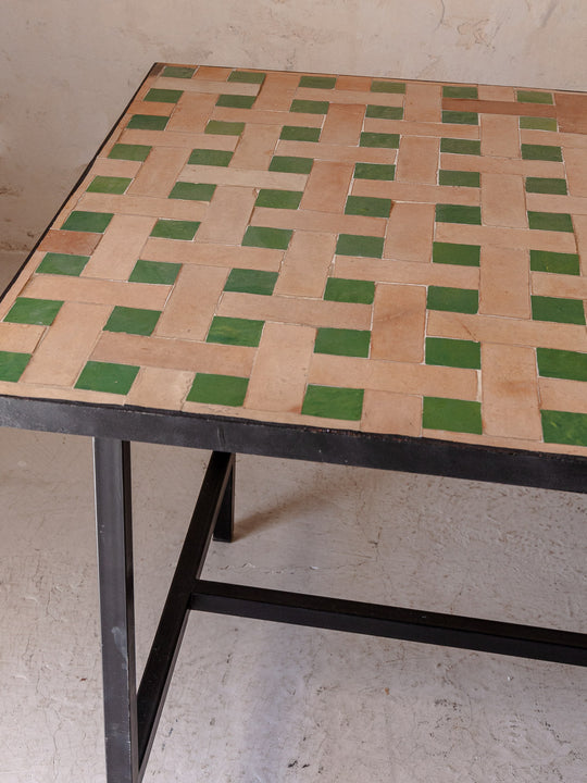 Zellige terracotta and green dining table 200x90cm