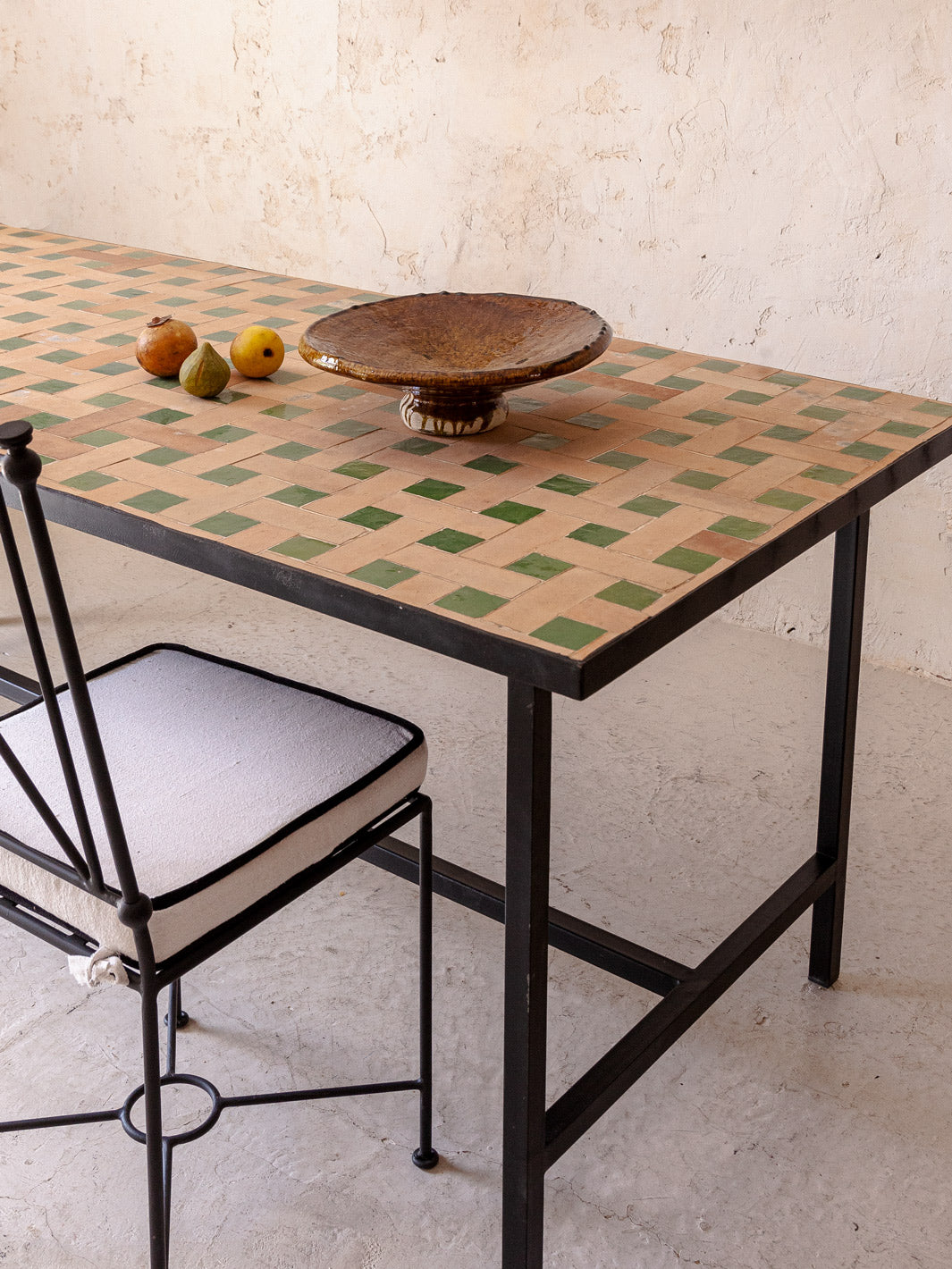 Zellige terracotta and green dining table 200x90cm