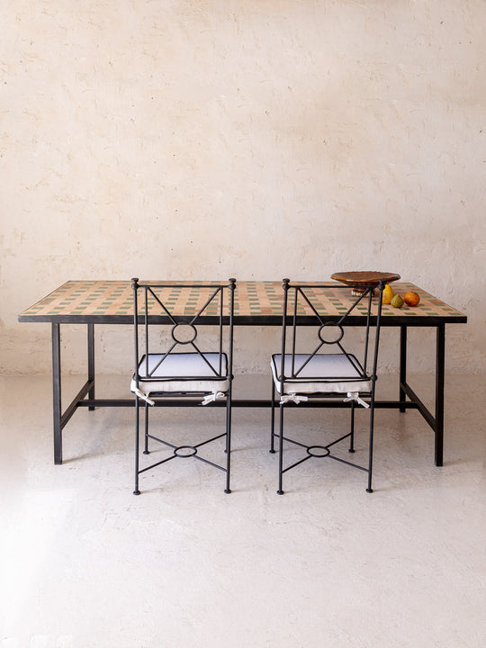 Zellige terracotta and green dining table 200x90cm