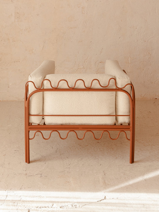 Fauteuil Festón terre cuite et écru