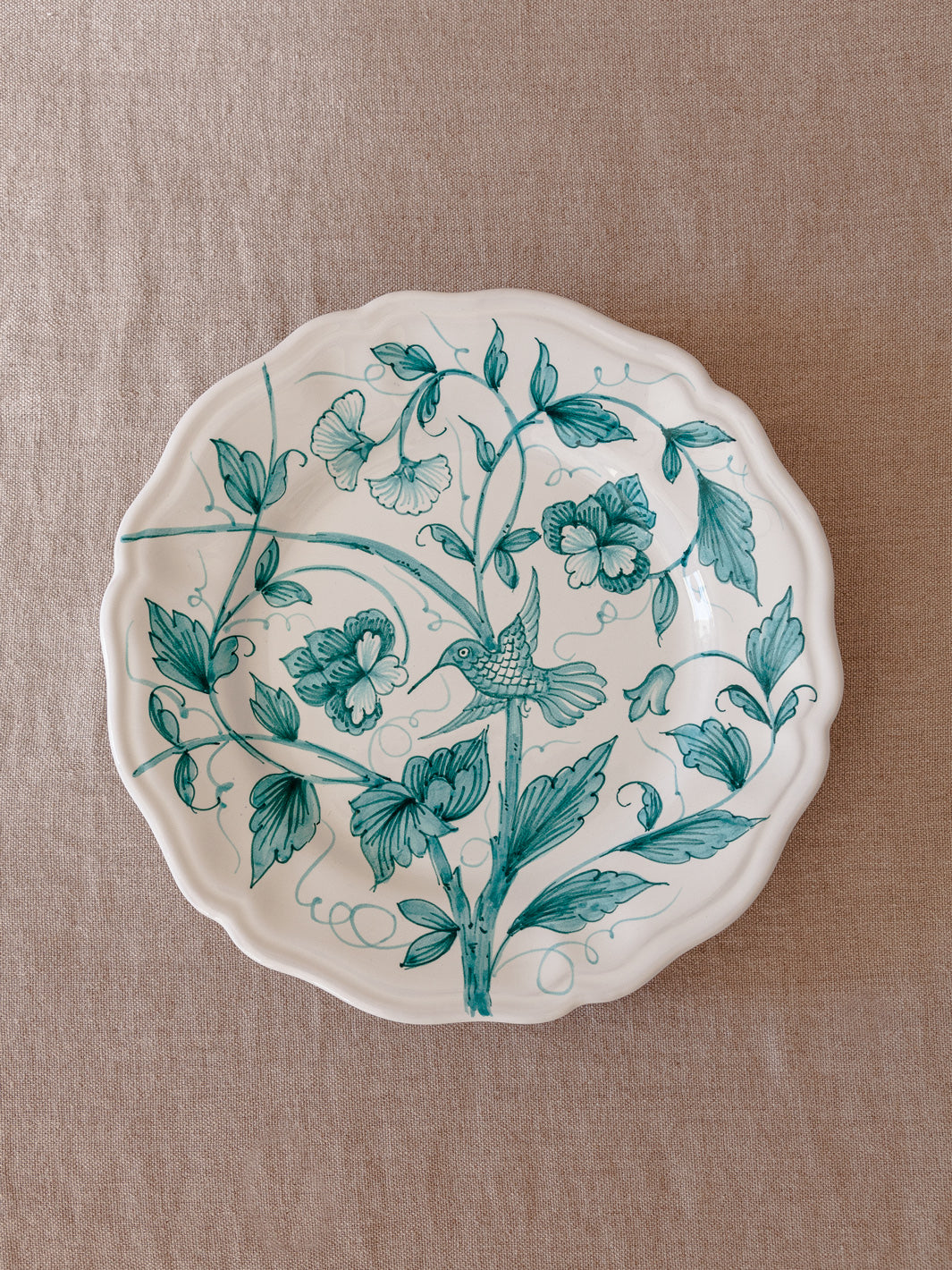 Ceramic plate "Bird" blue hand painted