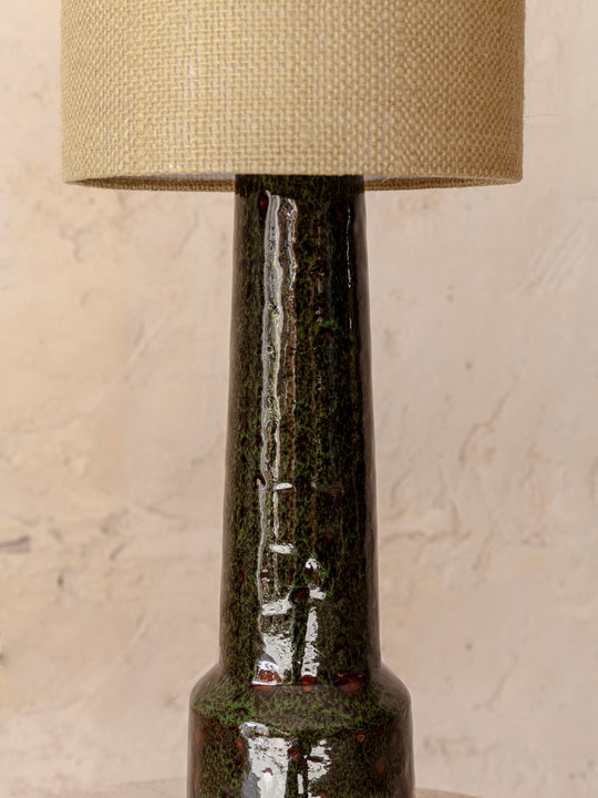 Green stoneware lamp with jute shade