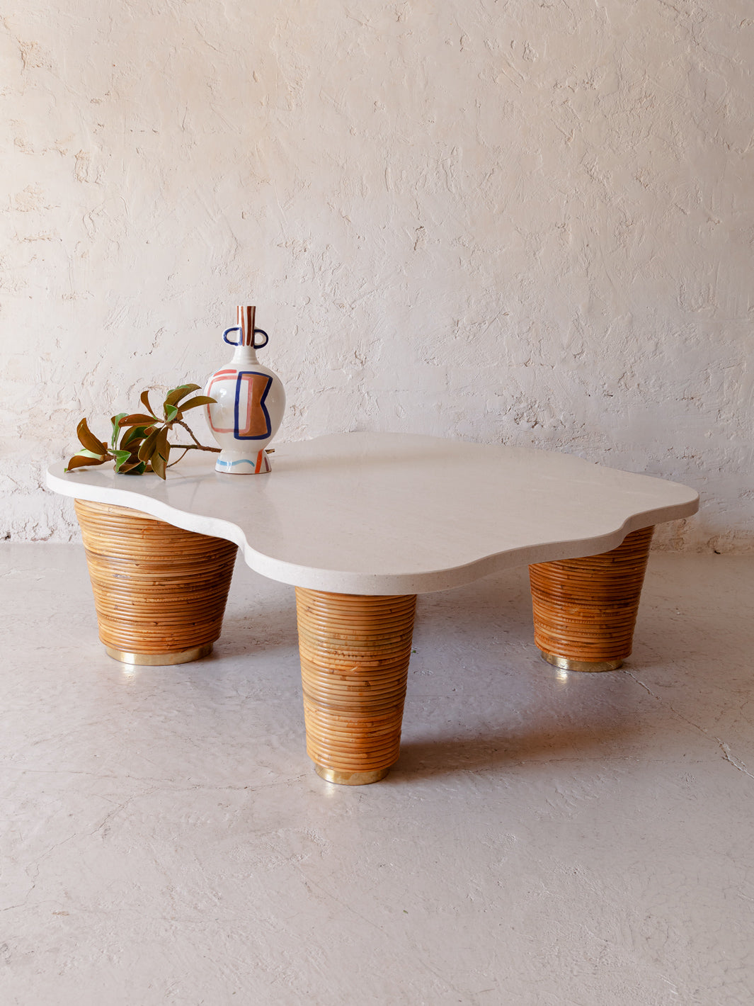 Italian table basse in marble and bamboo