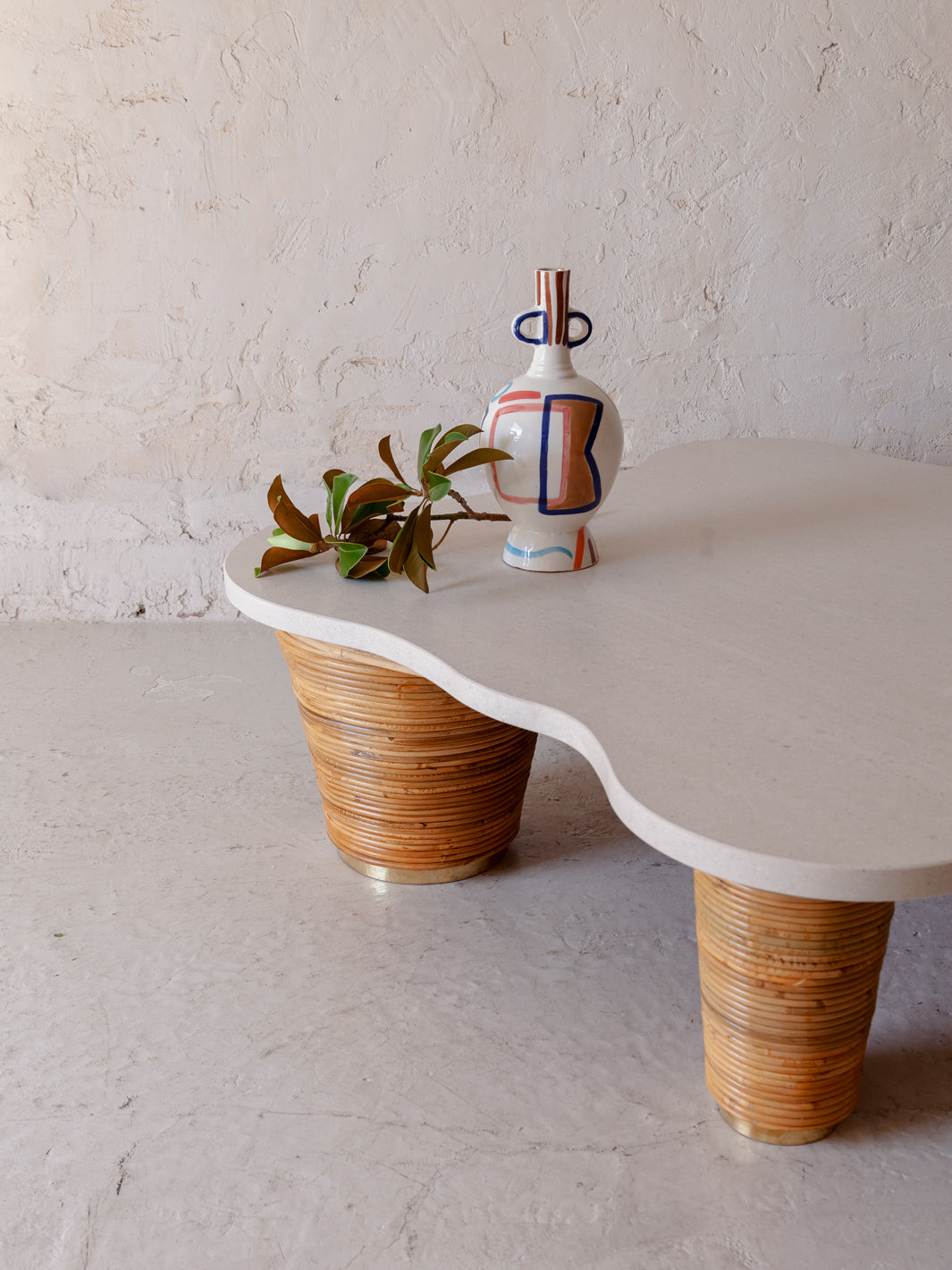Italian marble and bamboo coffee table