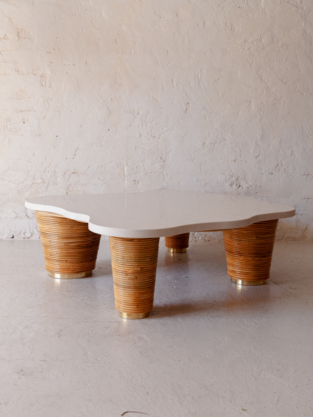 Italian table basse in marble and bamboo