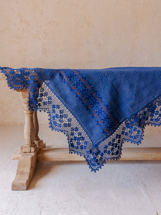 Hand-embroidered Hungarian hemp tablecloth