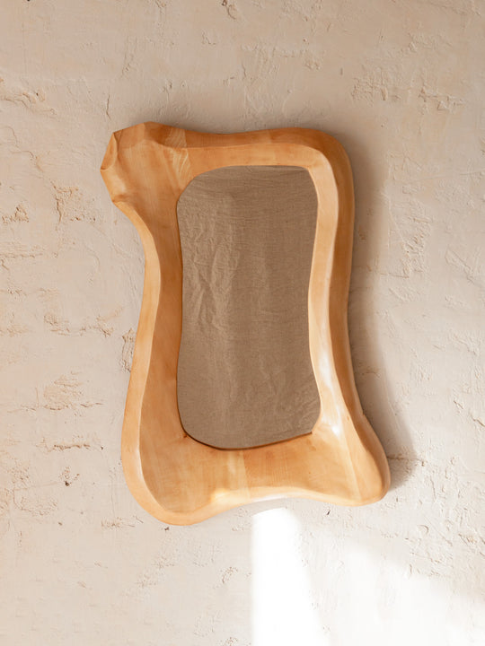 French Brutalist Basswood Mirror