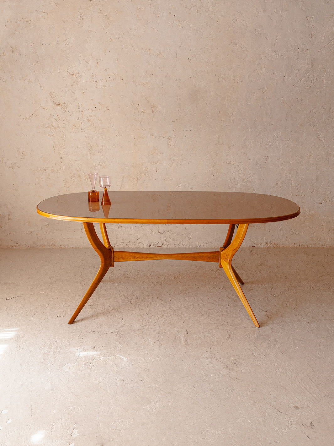 Italian table from the 50s with nude glass 178cmx80cm