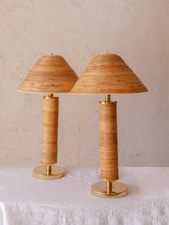 Lámpara artesanal italiana de latón y bambú