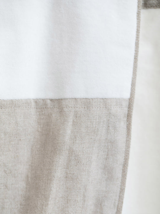 Duo curtain in white velvet and ecru linen 140x280cm