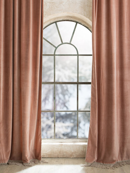 Boho curtain velvet fringes rose powder 140x300cm