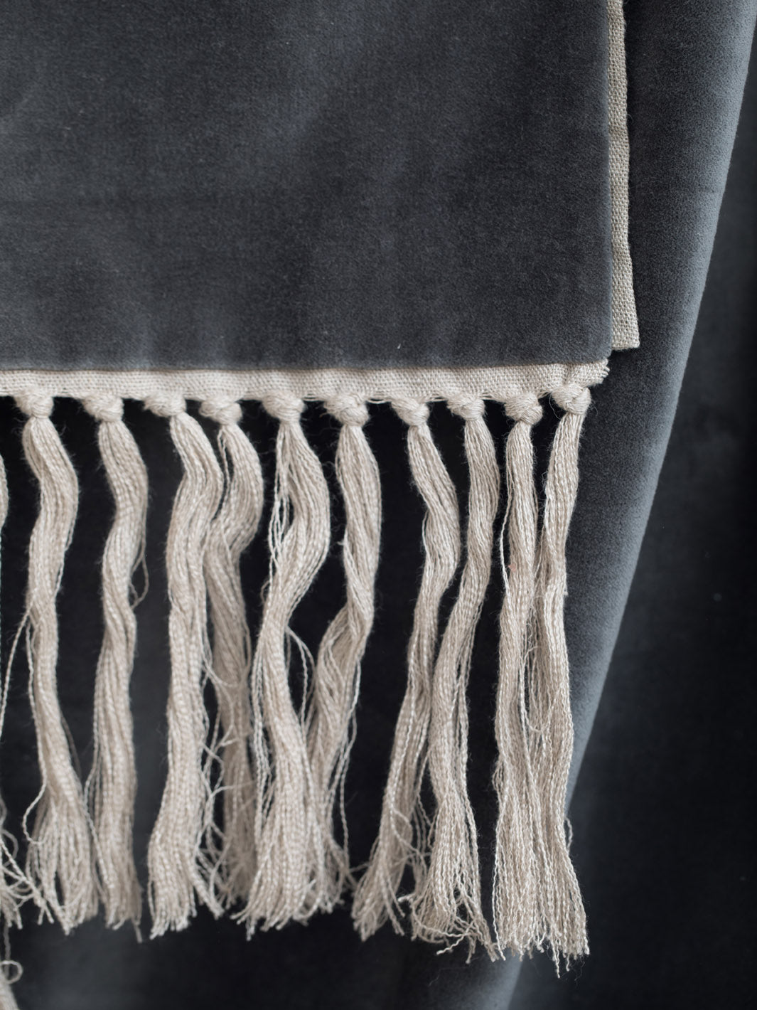Anthracite velvet fringed Boho curtain 140x300cm