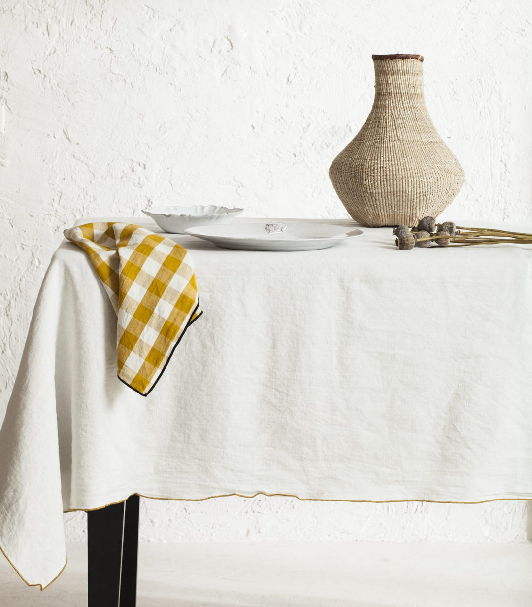 Maison de Vacances ocher vichy table serviette 45x45cm