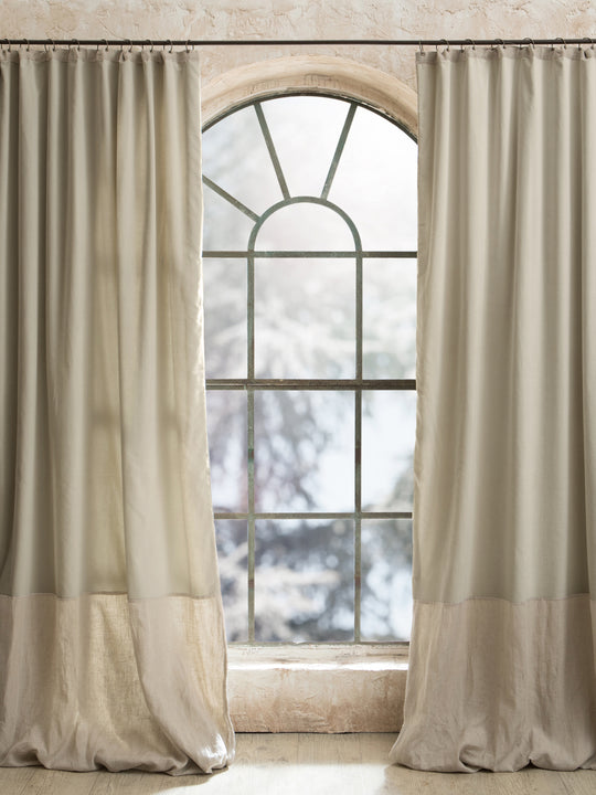 Duo curtain in beige velvet and beige linen 140x280cm